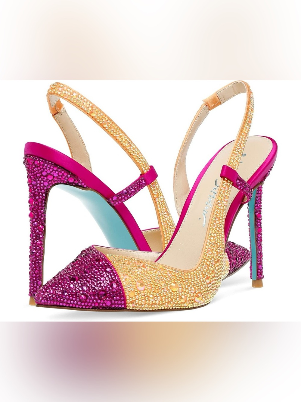 Rocky Fuchsia & Gold Crystal Pointed Slingback Heels size 11
